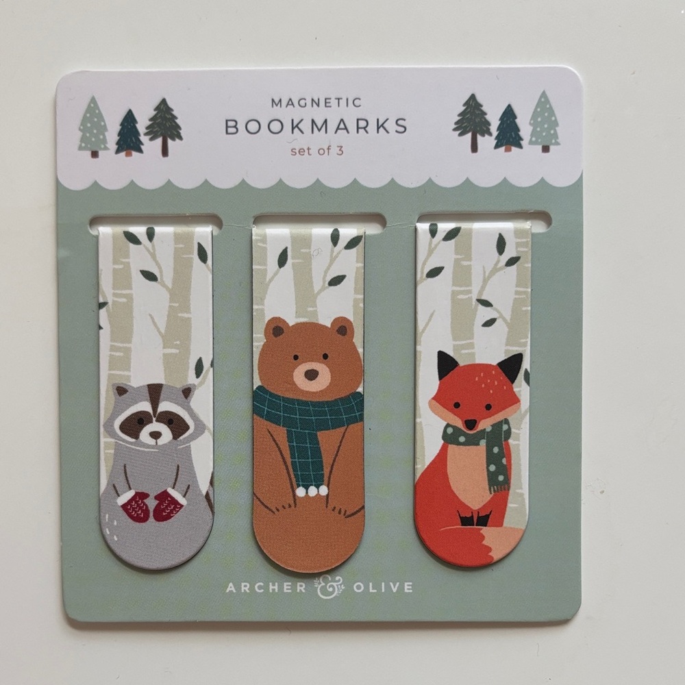 Archer & Olive Kids Magnetic Bookmarks - Woodland Animals, Green & Orange